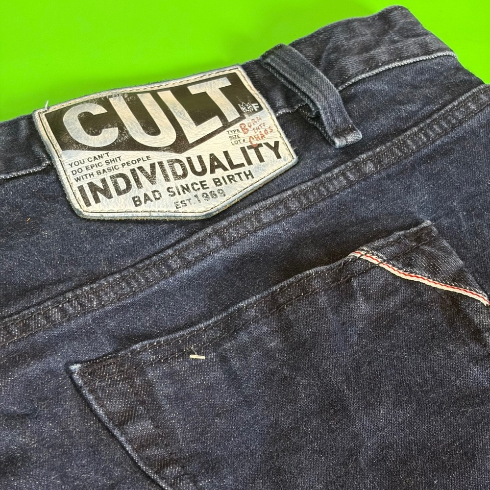 Cult of Individuality Moto Shorts Mens 44 Blue Denim Baggy Streetwear 68A4-SM45A